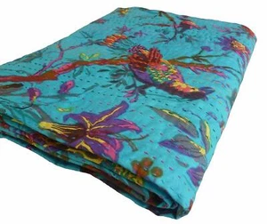 Double Vintage Quilt Bed Runner Kantha Floral Bedspread Cotton Hippie Blanket - Picture 1 of 6