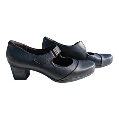 Clarks Shoes Womens 9.5 Rosalyn Wren Mary Jane Black Leather Hook & Loop Block - Image 1 of 4