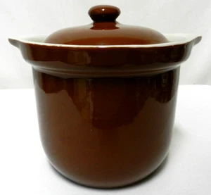 HALL #472 Vintage Pottery Crock Jar Pot brown 4.5" tall 5.5" wide with Lid - Picture 1 of 16