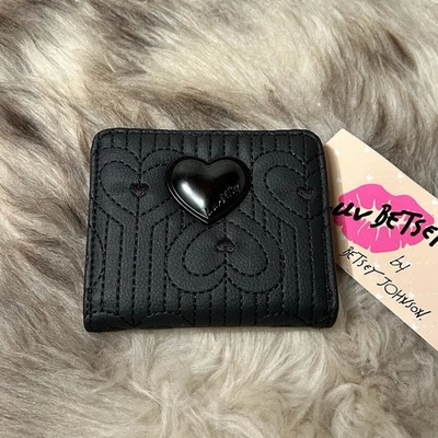 NWT Betsey Johnson French Snap Wallet -  Stitched Hearts In Beautiful Black - Image 1 of 4