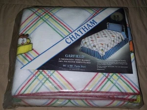 NEW VTG GARFIELD TWIN SIZE BLANKET CHATHAM 80s USA SEALED FIBERWOVEN CARTOON CAT - Picture 1 of 3