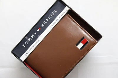 Tommy Hilfiger Cartera de Hombre Doble Pliegue Cuero Tostado Nueva Foto 1 de 4