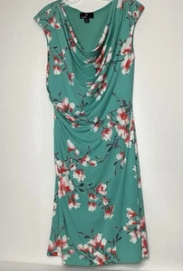 Ronni Nicole Women’s Size 10 Green Floral Print Lined Dress Cowl Neck Ruched - Picture 1 of 6