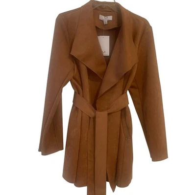 Abrigo Chaqueta Magaschoni Sólido Frente Abierto Corbata Cinturón Imitación Gamuza Cuero Mujer Talla XL Foto 1 de 4