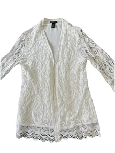 Lauren Michelle Womens Size Large Open  Front Tunic Duster White  Cottagecore - Picture 1 of 14