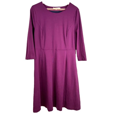 Boden Irene Ponte Knit Dress 16 Purple Christmas Holiday Party 3/4 Sleeve Preppy - Image 1 of 4