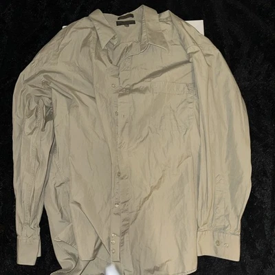 Camisa Roberto Villini Para Hombre 18.5 100% Algodón Marrón/Beige Espiga Abotonada Foto 1 de 4