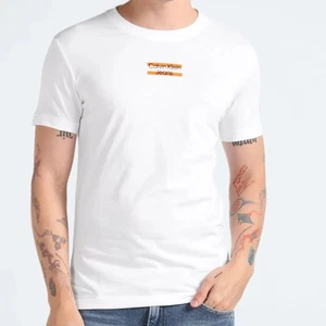 Calvin Klein Jeans Mens Stripe Logo 100% Cotton T-Shirt Size XL & XXL White NWT - Picture 1 of 8