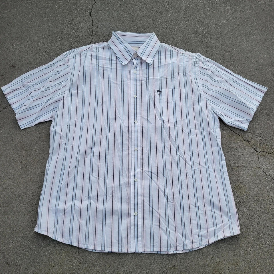 Vintage Y2K UnionBay Stripe Short Sleeve Button Up Shirt Mens 2XL XXL White Blue - Image 1 of 4