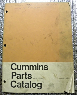 Original 1965 Cummins Part catalog Manual Diesel Engine Model JF-6-CI - Image 1 of 4