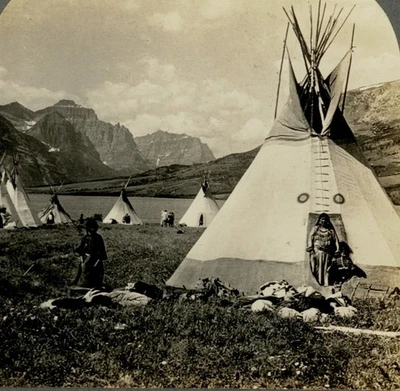 Фото американских индейцев стереоизображение 1900 Blackfoot Montana Teepee Blackfeet - Изображение 1 из 3