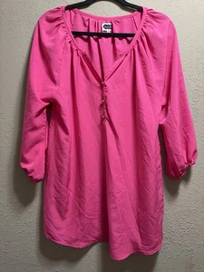 Mud Pie Blouse Women’s Blue Pink 3/4 Bell Sleeve medium - Picture 1 of 5