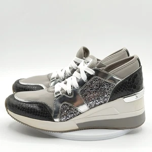 MICHAEL KORS Wedge Sneakers Silver Metallic Size 6.5 Womens - Picture 1 of 9