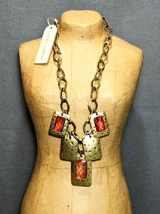 Laura Ashley Halskette gebrannte orange Strasssteine mit goldfarbener Kette - Bild 1 von 7