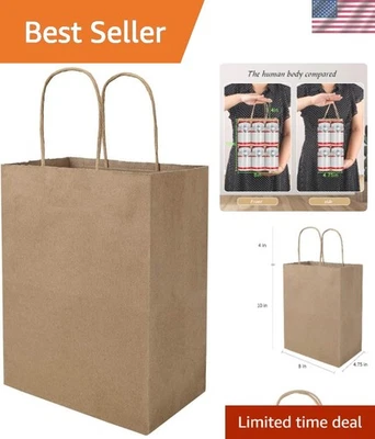 Paquete de 100 bolsas de papel medianas lisas de 8x4,75x10 pulgadas con asas a granel, marrón Kraf... Foto 1 de 4