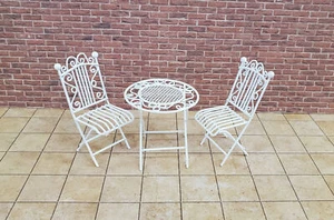 Dollhouse Miniature Patio Set Metal Table Chairs 1:12 Scale Fairy Garden Bistro - Picture 1 of 4