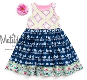 Matilda Jane Platinum Pink/Blue Boston Harbor Tank Dress size 8 EUC Whales - Picture 1 of 6