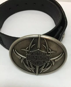 Cinturón Harley-Davidson de cuero bordado negro con hebilla Harley 28 plateada 2009 - Imagen 1 de 8