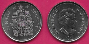 KANADA 50 CENT 2009 UNC STATTLICHES WAPPEN, KÖNIGIN ELIZABETH II GEKRÖNTER KOPF RI - Bild 1 von 1