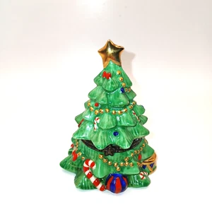 Vintage House of Lloyd Christmas Tree Trinket Box Ceramic Hinged 1997 4 in tall - Picture 1 of 9