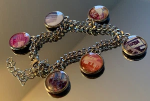 Handcrafted Artisan Dangling Charm Bracelet, City Scenes, Adjustable 6.5-9ins.. - Picture 1 of 8