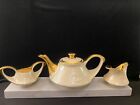 VTG Pearl China Co. Teapot Creamer Sugar Set Hand Decorated 22KT Gold, USA 