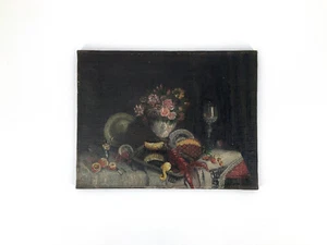 *ÖLGEMÄLDE PRUNKSTILLLEBEN BLUMENSTRAUß HUMMER FRÜCHTE LEINWAND - Bild 1 von 10