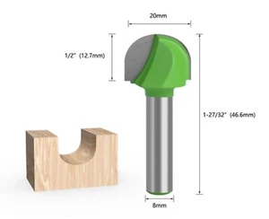 Cortador de perfil de carburo Cubierta redonda 10 mm Rueda 20 mm D 8 mm Vástago Herramienta CNC Router MDF - Imagen 1 de 1