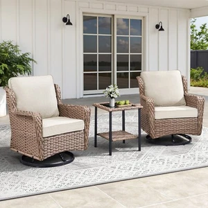 3 Pieces Outdoor Swivel Chair Wicker Patio Bistro Set with Rocking Chair Set - Picture 1 of 7