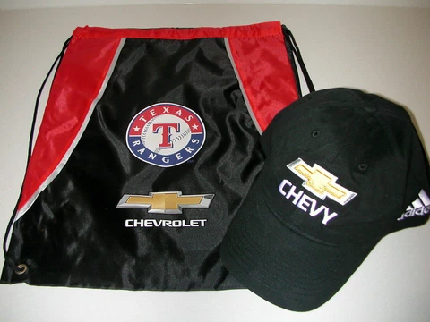 TEXAS RANGERS Game Promo CHEVROLET Backpack + CHEVY Bowtie Baseball Cap Hat~SGA Cover
