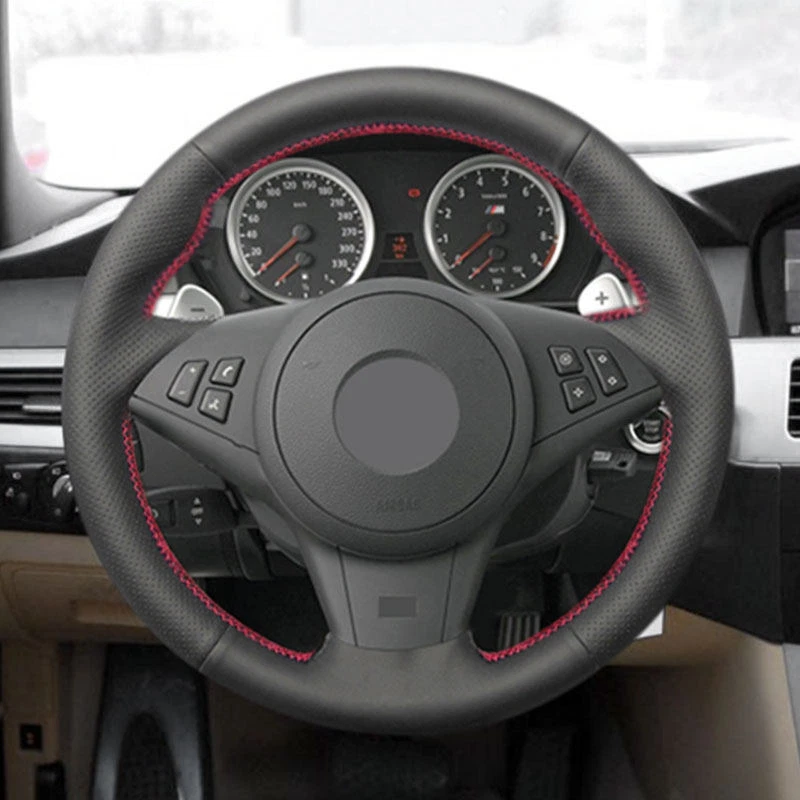 Cubierta de cuero para volante de coche para BMW E60 E61 Touring 530d 545i E63 cupé E64 Foto 1 de 4