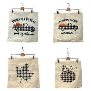 Set of 4 FALL theme checkered print 16"-18" pillow cases covers pumpkin patch - Picture 1 of 1