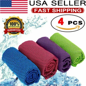 4 Pack Ice Cold Instant Cooling Towel Running Jogging Gym Chilly Pad Sports Yoga - Picture 1 of 15