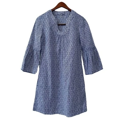 Vestido túnica para mujer Martin + Osa azul estampado chevron manga campana talla pequeña Foto 1 de 4