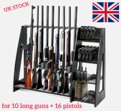 Wooden Gun Rack Holds 26-Gun Display Storage Holder Indoor Vertical Stand Adjust - Image 1 of 4
