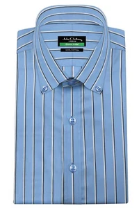 Button Down Polokragen blau schwarz Streifen Tailor Fit Herren Dinner Party Hemd - Bild 1 von 9