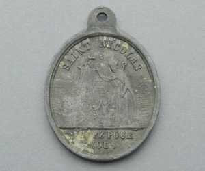 Französischer, antiker religiöser Anhänger. Nikolaus, Jungfrau Maria und Jesus. Medaille. - Bild 1 von 4