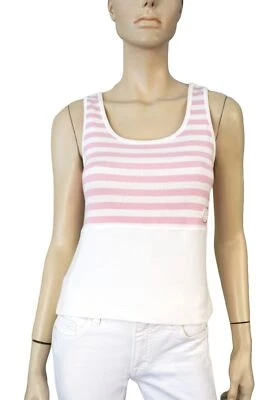 Vintage SONIA RYKIEL INSCRIPTION sz L Striped Pink Ribbed Cotton Knit Top NEW - Image 1 of 3