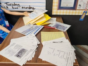 1/6 SCALE Mini High School TEACHER Classroom Homework, Papers, Posters, ID - Picture 1 of 19
