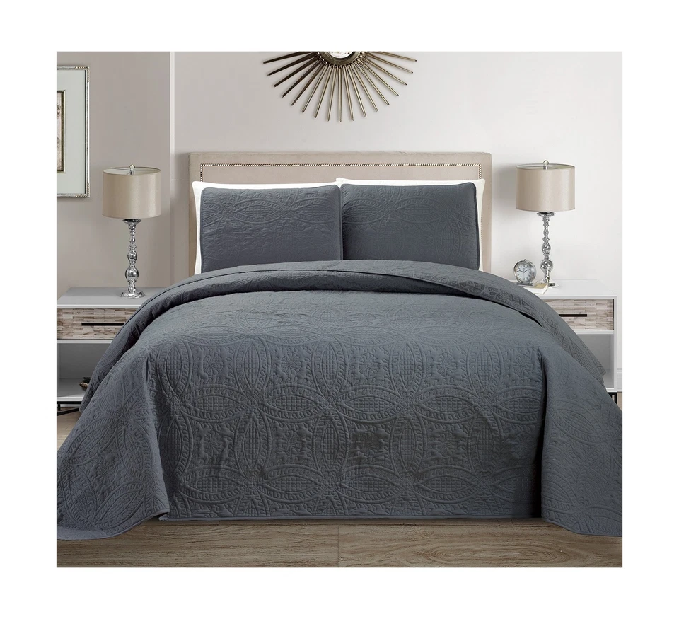 Mk Collection 3pc King/California King Solid Embossed Bedspread Bed Cover Ove... - Image 1 of 1