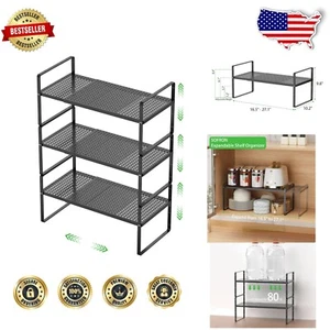 Expandable 3-Tier Shelf Organizer - Stackable Metal Rack for Kitchen & Office - Picture 1 of 9