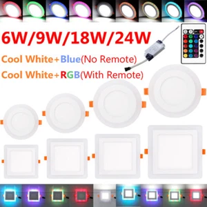 LED Ceiling Light Dual Color White RGB/Blue Recessed Panel Downlight Spot Lamp - Picture 1 of 16