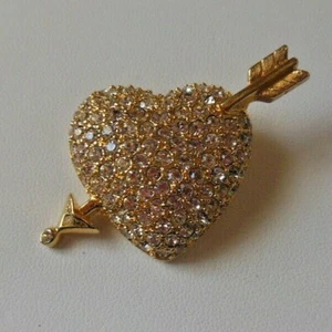 Vintage SWAROVSKI Swan Logo Gold-tone Pave Crystal Heart/Arrow Brooch - Picture 1 of 4