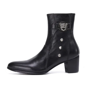 Stivaletti uomo pelle tacco alto stivali zip goth scarpe uomo - Foto 1 di 9