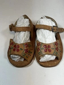 Vintage handgefertigte mexikanische Ledersandalen Kind Baby Größe 11 Blumen Schnallen - Bild 1 von 12