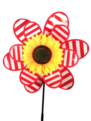 Nuevo Rojo y Blanco, Dbl Rayas con Girasol, Wind Spinner, 14" x 32", Nuevo en Paquete Foto 1 de 4