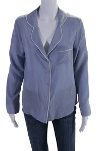 Maison du Soir Womens Silk Long Sleeve Button Down Sleep Shirt Blue Size S - Picture 1 of 5