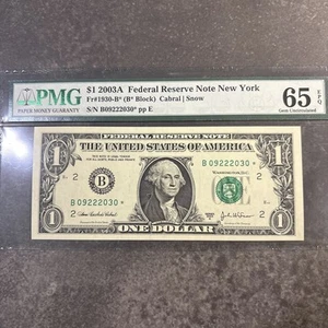 2003A $1 FRN PMG 65 EPQ New York District Fr 1930-B* Gem UNC 2 Of 3 Consec - Picture 1 of 13
