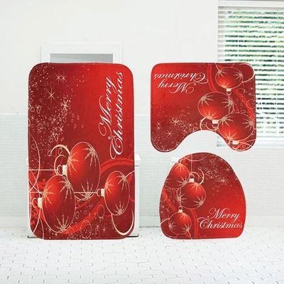  3 in 1 Weihnachtskugel Muster Bad Mat Set Rutschfeste Waschraum Teppich Matte - Bild 1 von 4