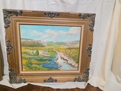 Pintura al óleo firmada L GREENE RARA TEXAS BRAZOS TRAIL Bluebonnets-EXCELENTES COLORES Foto 1 de 4